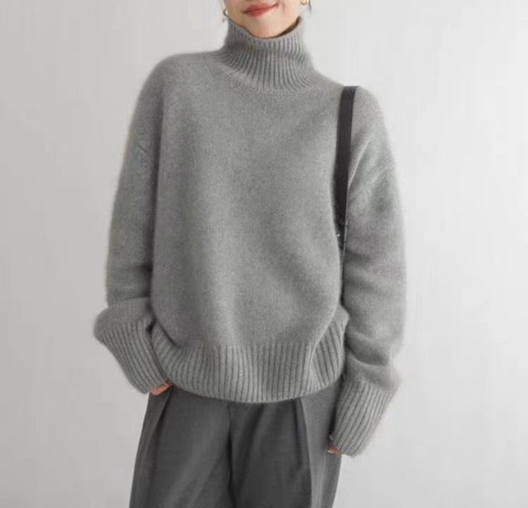 Women's Minimalist Turtleneck Wool Thick Loose Idle Style Knitted Bottoming Sweater