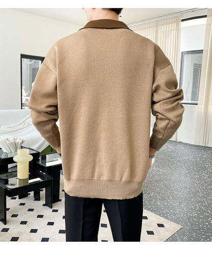 Men's Half Zipper Sweater Loose Polo Collar Sweater