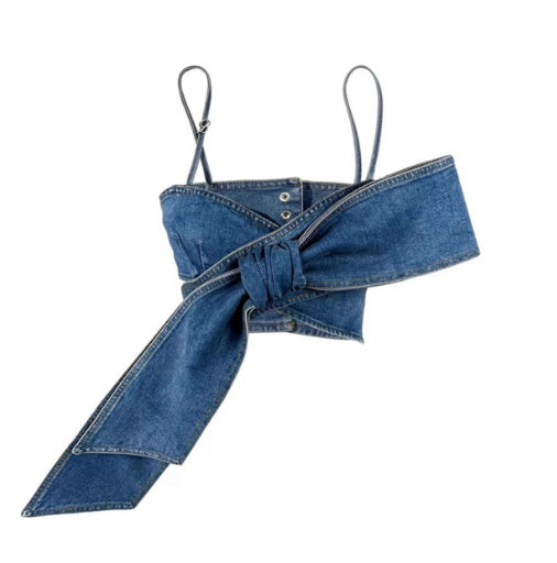 Women's Washed Distressed Stitching Bow Wide Leg Jeans