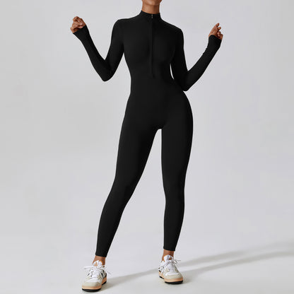 Women's Long-sleeve Zipper Yoga Sports Jumpsuit