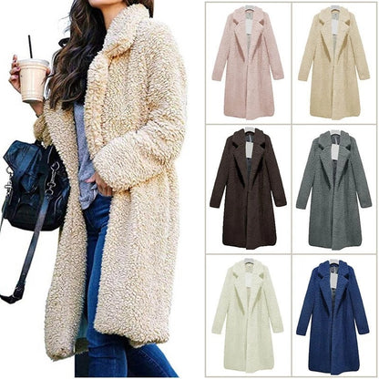 Lapel Cardigan Lamb Velvet Mid-Length Fleece Windbreaker Women