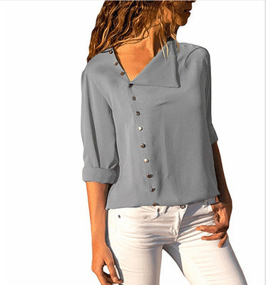 Irregular Oblique Collar Long-sleeved Blouse Shirt