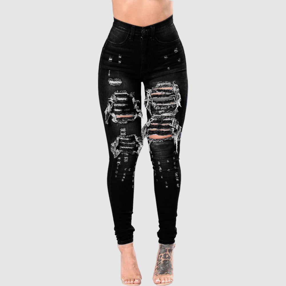 Women's Ripped Denim Washed Denim Pants