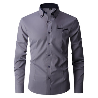 Faux Pocket Decorative Men's Long-sleeved Shirt European Size