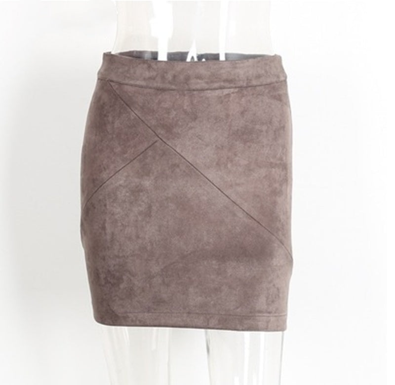 Ladies Leather Suede Pencil Skirt Bodycon Short Skirts Women