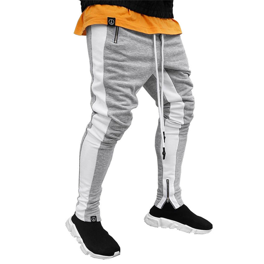 Long Trousers Zipper Men's Trousers Sports Pants Running Pants Double Pocket Zipper Pants