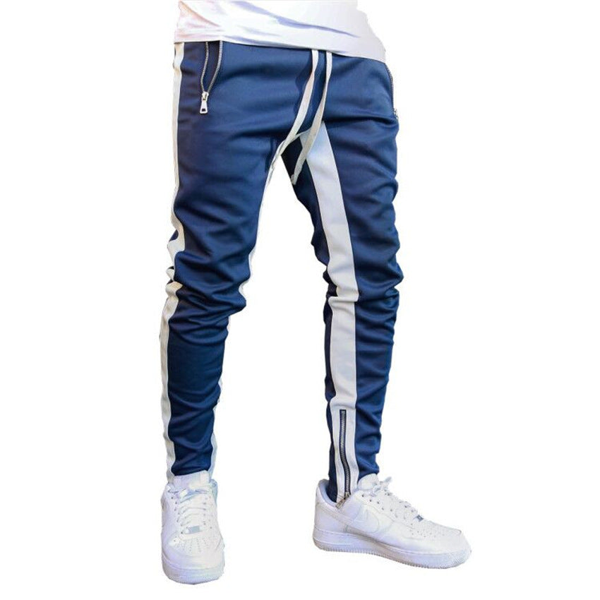 Long Trousers Zipper Men's Trousers Sports Pants Running Pants Double Pocket Zipper Pants