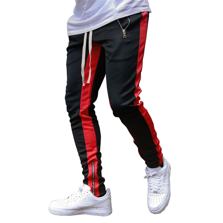 Long Trousers Zipper Men's Trousers Sports Pants Running Pants Double Pocket Zipper Pants