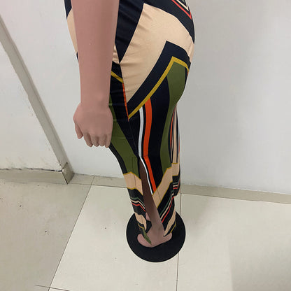 Colorful Striped Print Side Slit Maxi Dress Women Colorblock Sleeveless Slim Long Dresses