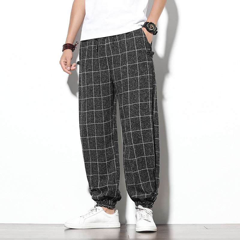 Men's Casual Pants Loose Cropped Trousers Chinese Style