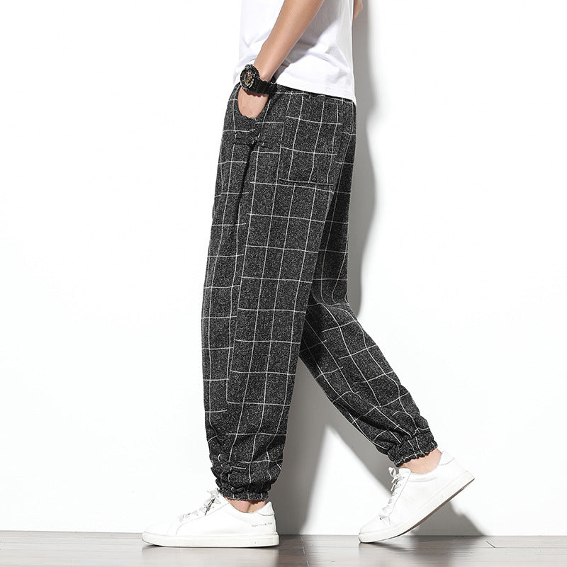 Men's Casual Pants Loose Cropped Trousers Chinese Style