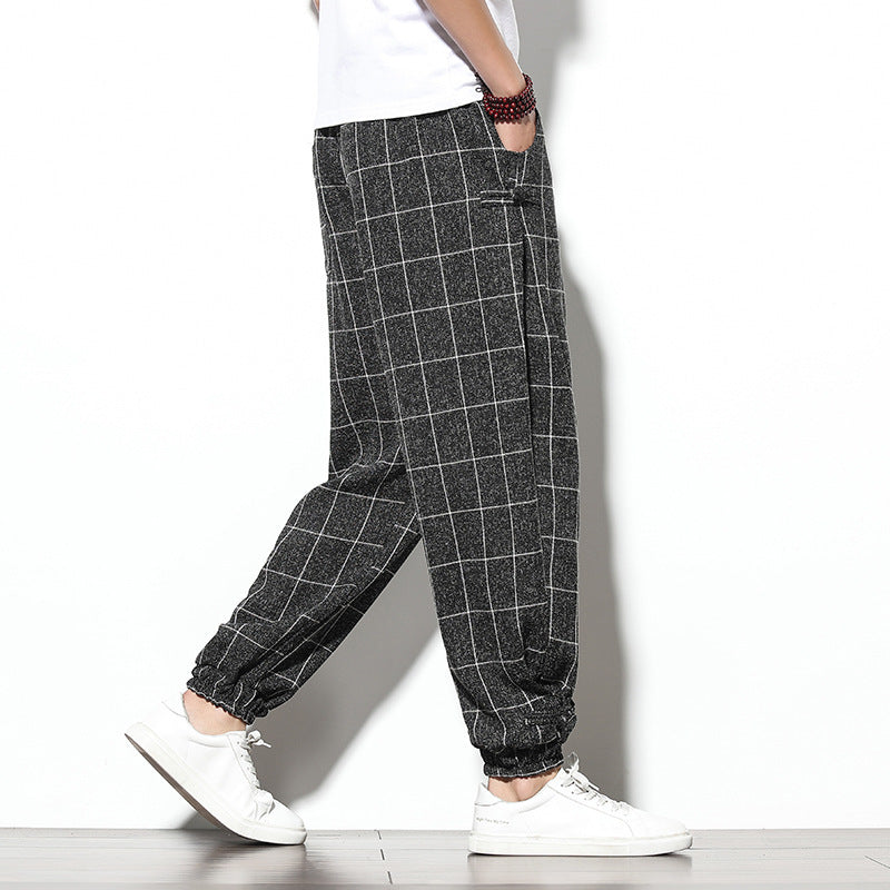 Men's Casual Pants Loose Cropped Trousers Chinese Style