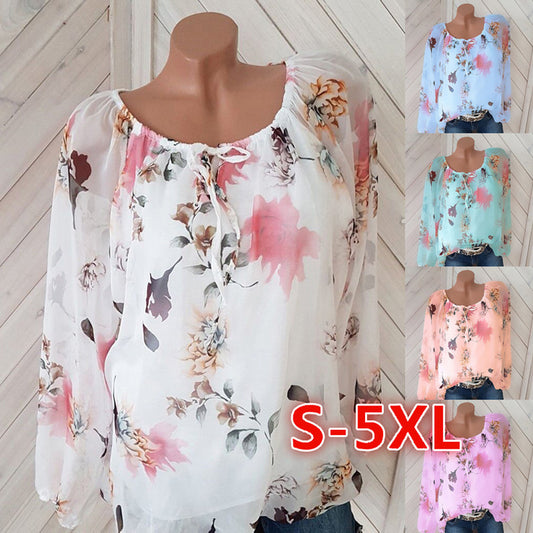 Women's Shirts Women's Fashion Printed Loose Long Sleeved Shirts