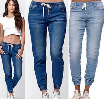 Autumn explosions Europe and the United States denim trousers tie the foot lantern jeans women