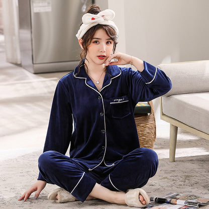 Double-sided island velvet couple pajamas