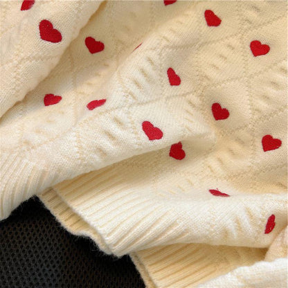 Heart Printing Cable-knit Sweater Women