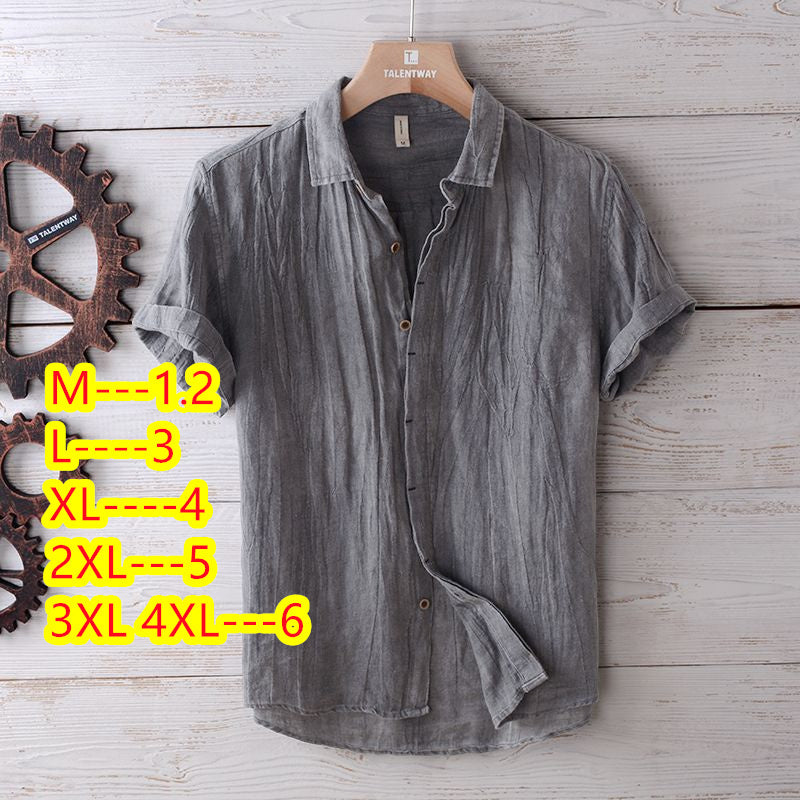 Men's Fashion Solid Color Retro Distressed Linen Shirt