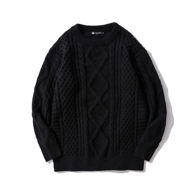 Japanese-style Retro Rhombus Twist Round Neck Sweater Loose And Idle All-matching Sweater