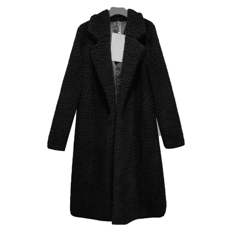 Lapel Cardigan Lamb Velvet Mid-Length Fleece Windbreaker Women