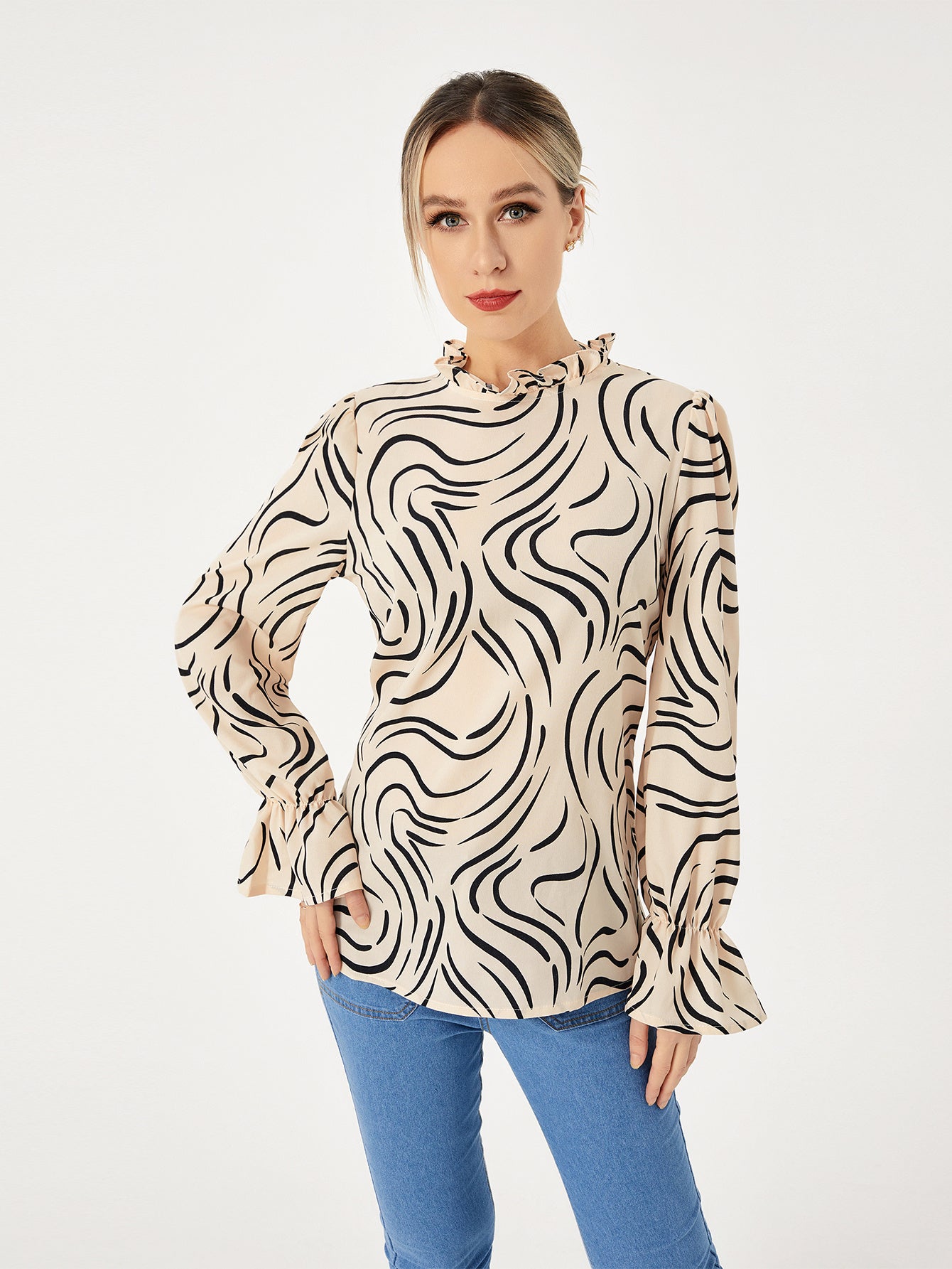 Ladies Graphic Casual Balloon Sleeve Shirt