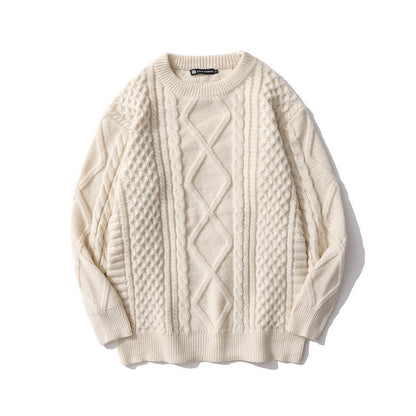 Japanese-style Retro Rhombus Twist Round Neck Sweater Loose And Idle All-matching Sweater