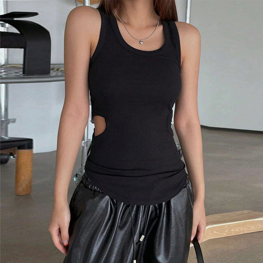 Women's Summer Black Sports Sleeveless Hollow Top