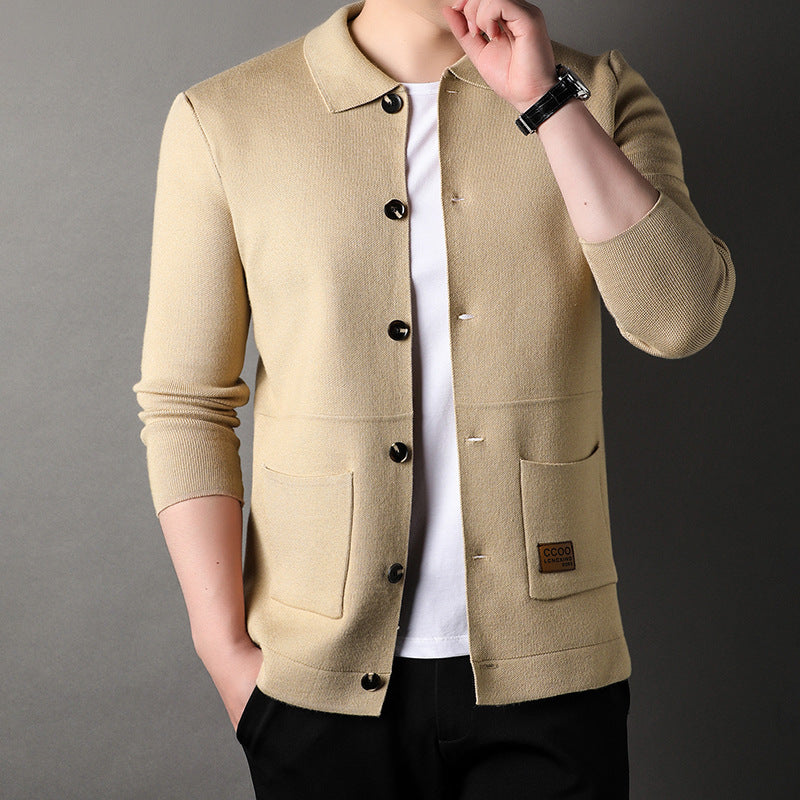 Cardigan Men's Knitted Turn-down Collar Coat Thin Loose Sweater