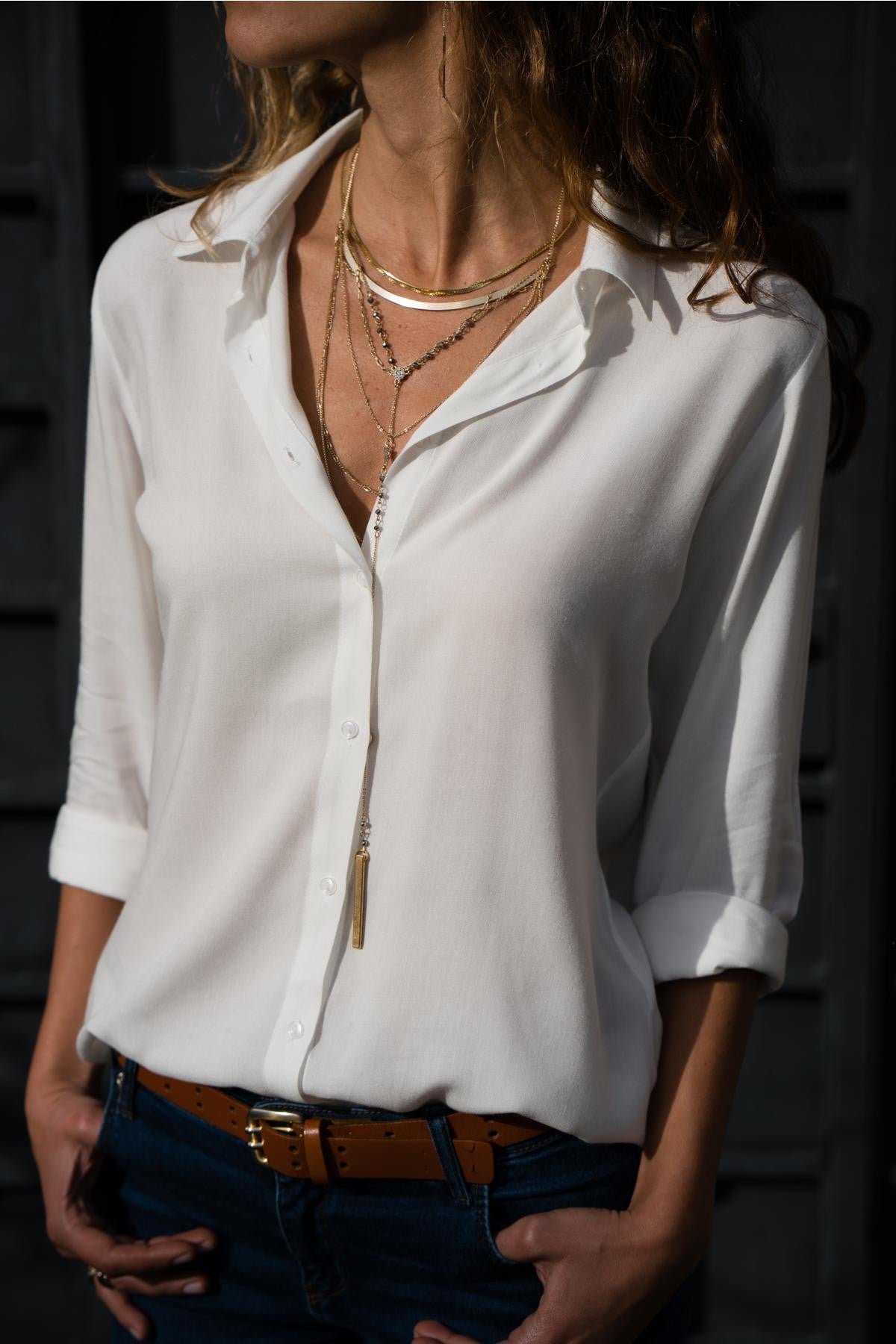 Long sleeve ladies lapel button shirt