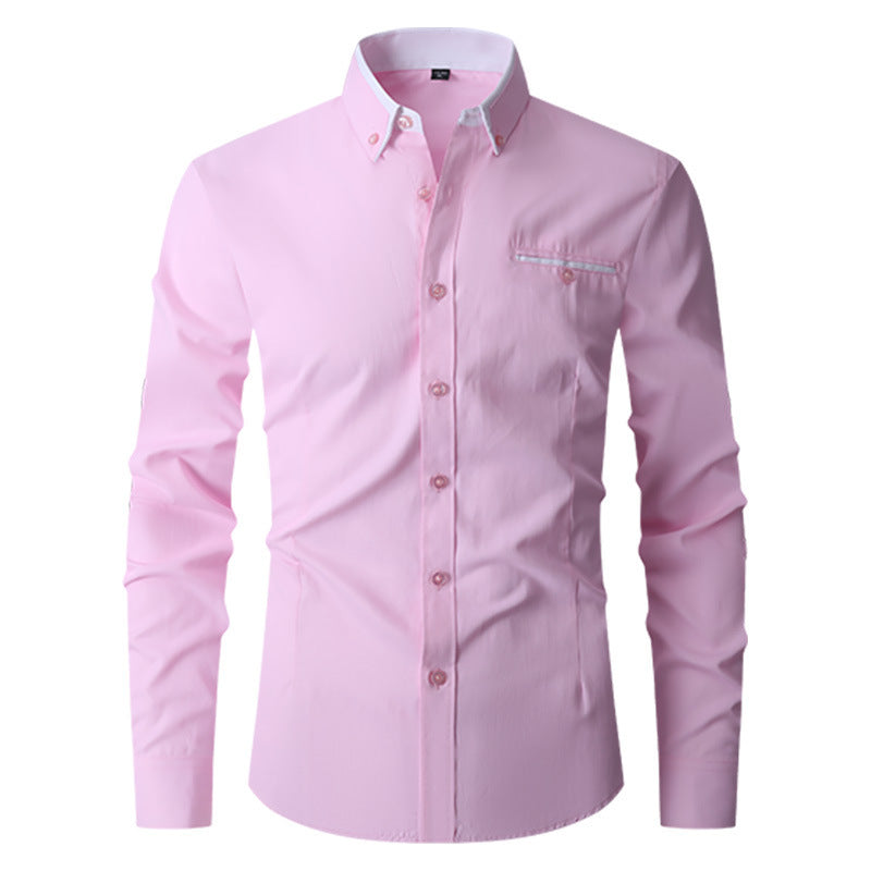 Faux Pocket Decorative Men's Long-sleeved Shirt European Size