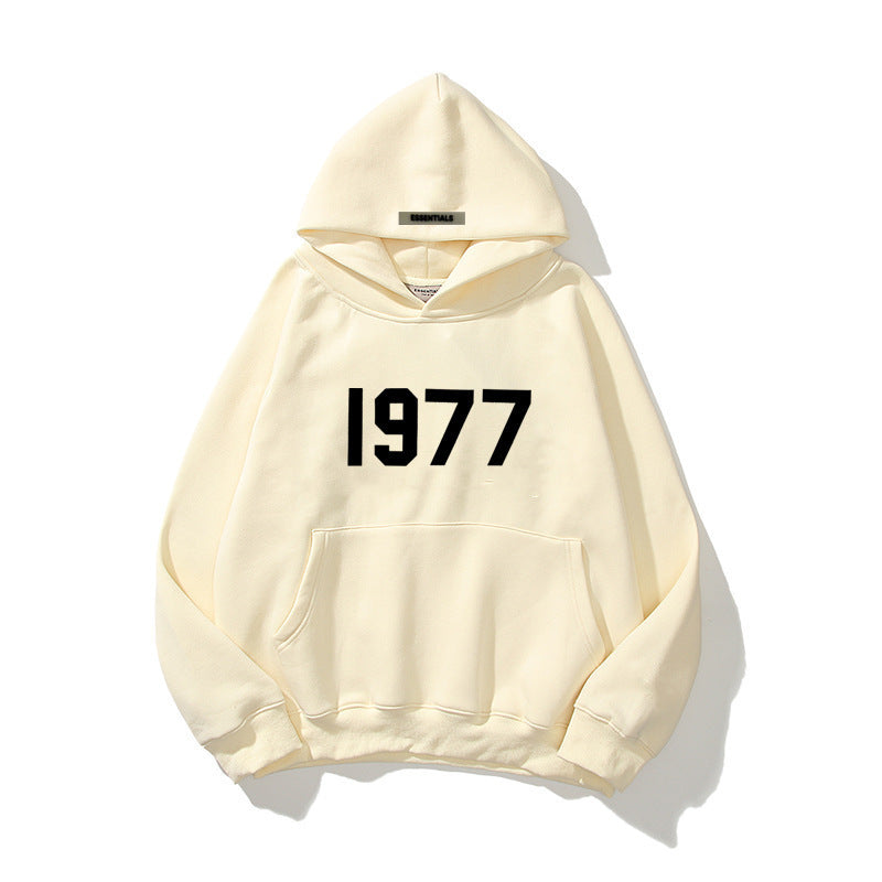 Fashion Brand Sweater High Street Loose Fleece-lined 1977 Words Sweater Men's And Women's Hoodies