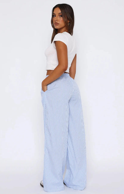 Fashion Casual Striped Trousers Striped Printed Wide Leg Trousers