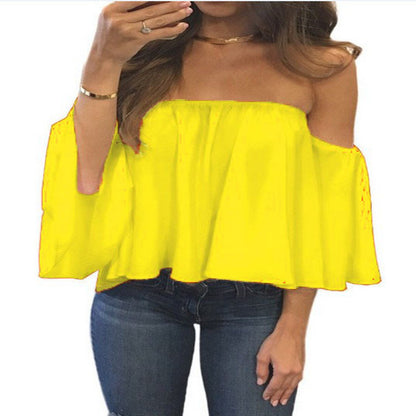 Wrapped chest collar long sleeve chiffon sexy top strapless loose T-shirt