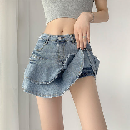 Women's White High Waist Denim Skirt