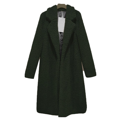 Lapel Cardigan Lamb Velvet Mid-Length Fleece Windbreaker Women