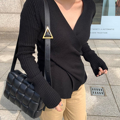 Autumn Elegant Slimming V-neckline Cross Knitted Sweater For Women