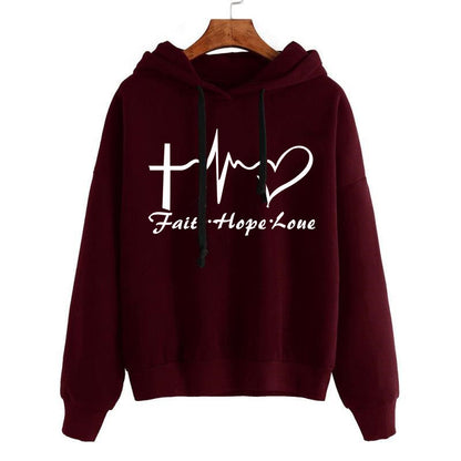 Heart Print Hoodie Sweatshirt Pullover Tops Women Long Sleeve Sports Clothes