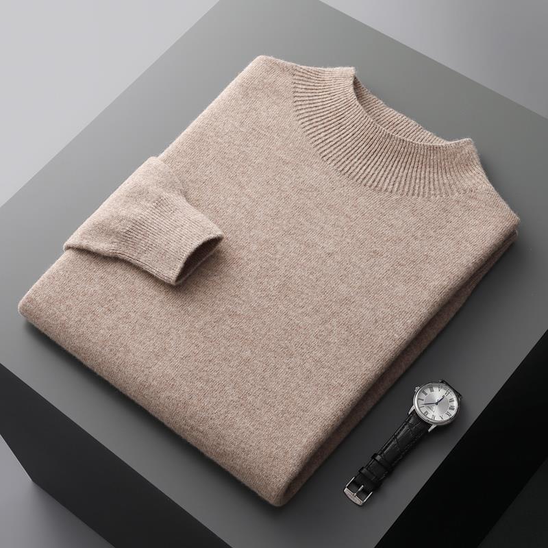 Half-collar Wool Sweater Men's Solid Color Knitted Sweater