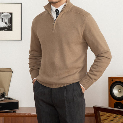 Commuter Slim-fit Stand-up Collar Zipper Wool Sweater