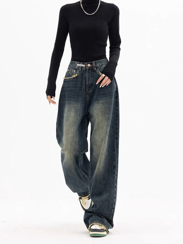 Women's Wide-leg Jeans Loose High Waist Drooping