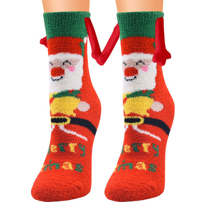 Christmas Supplies Magnetic Suction Hand In Hand Couple Socks Coral Fleece Tube Socks Warm Slipper Bed Socks Winter Soft Warm Slipper