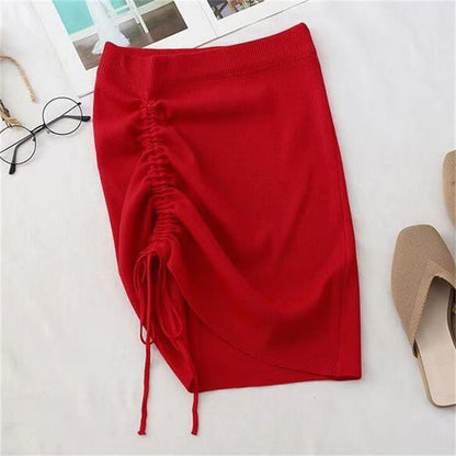 Hot Girl Hip Skirt Design High Waist With Straps Stretch Knitted Women's Skirt