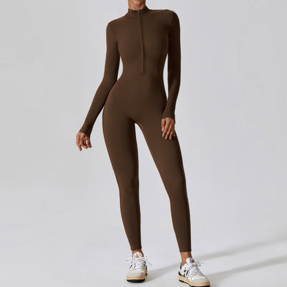 Women's Long-sleeve Zipper Yoga Sports Jumpsuit