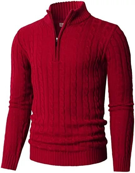 Casual Slim Pullover Long Sleeve Knitted Zip Sweater