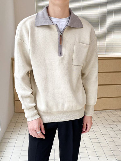 Men's Half Zipper Sweater Loose Polo Collar Sweater