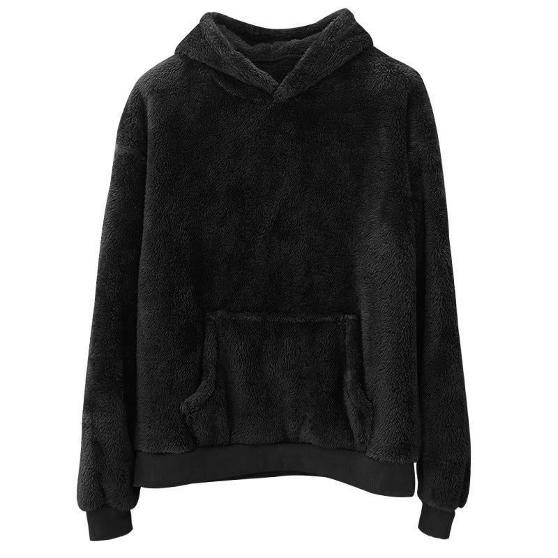 Double-sided Velvet Hooded Sweater Men's Plush Sweatshirt With Pockets