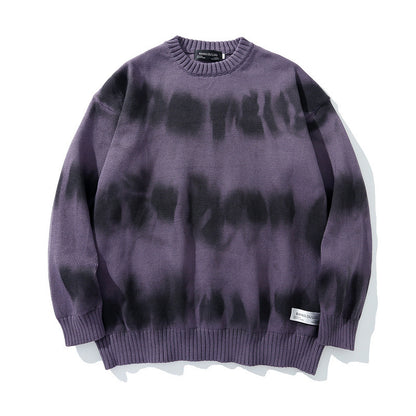 High Street Tie Dye Striped Knit Pullover Sweater Men's Hip Hop