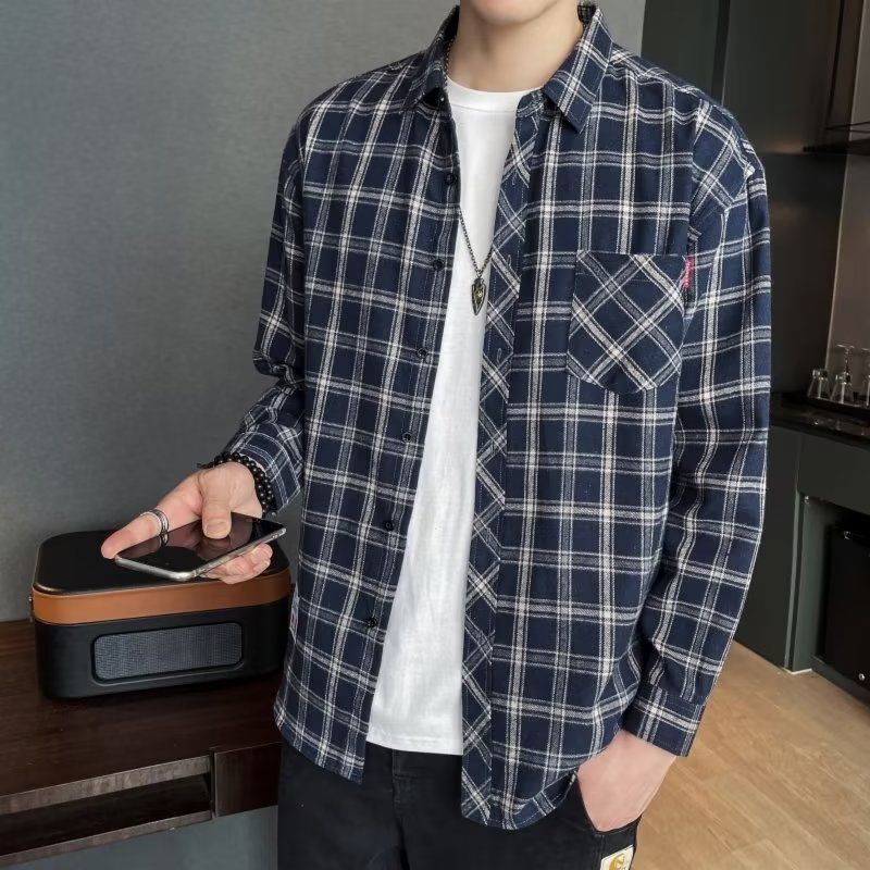 Loose Hong Kong Style Casual Coat Youth Plaid Shirt