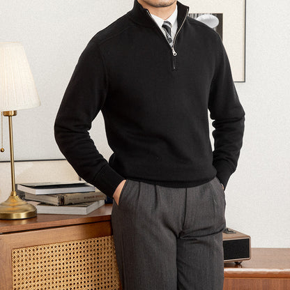 Commuter Slim-fit Stand-up Collar Zipper Wool Sweater