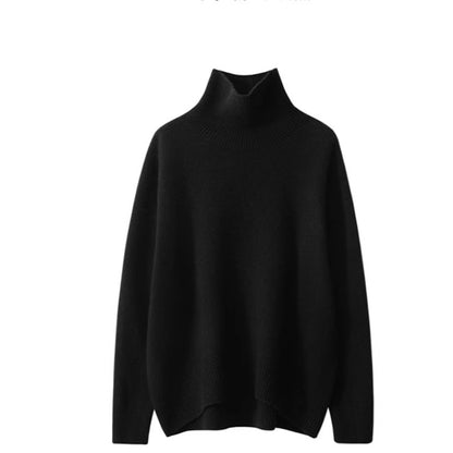 Women's Minimalist Turtleneck Wool Thick Loose Idle Style Knitted Bottoming Sweater