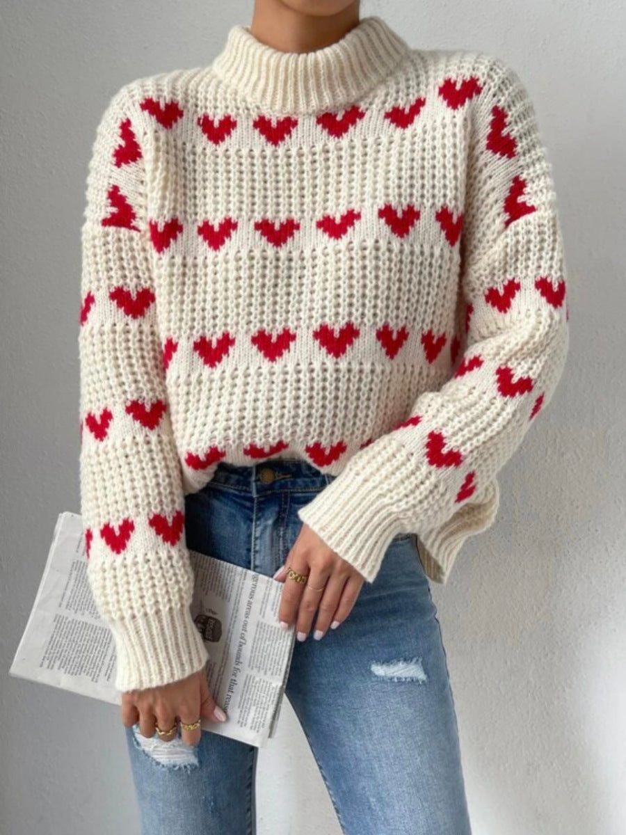 Loose Heart Jacquard Pullover